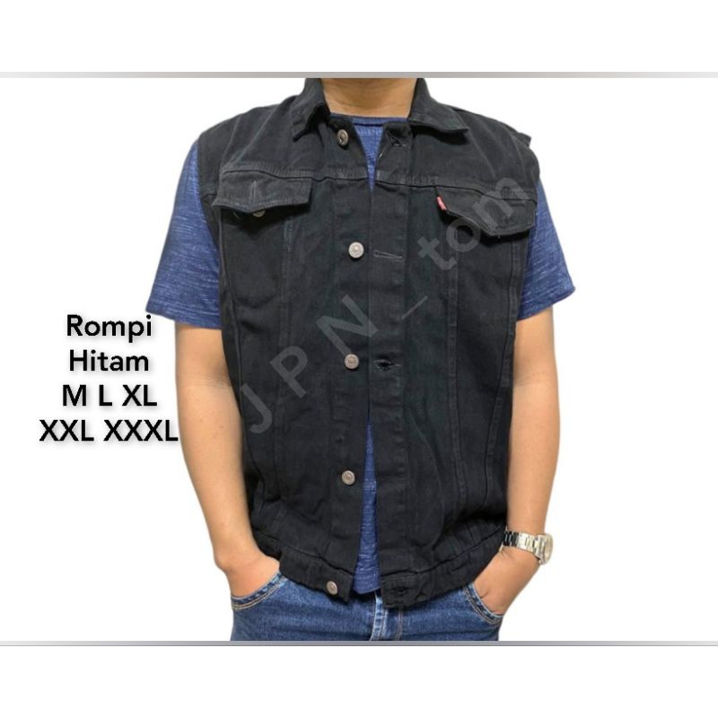 Jaket Rompi Jeans Big Size Polos Xxl Xxxl Xxxxl Vest Denim Jins Jumbo 3xl 4xl 5xl Bahan Tebal Ukuran Besar Ld 130 140 Hitam Biru Muda Navy Garmen Sandwash Levi s m l xl Komunitas Klub Sepeda Motor Anti Angin