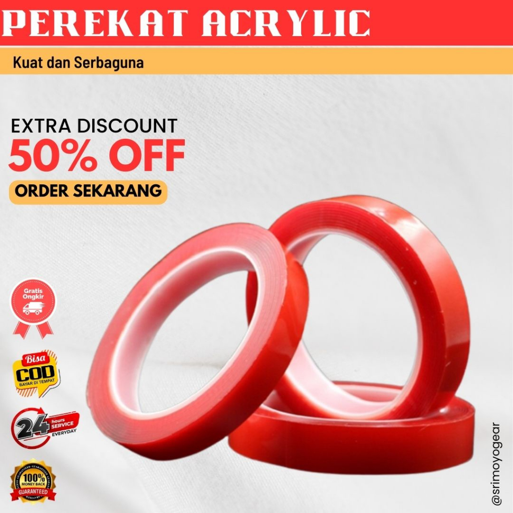 

Perekat Double Tape Acrylic Adhesive Transparent Sticker 10 mm x 3 m