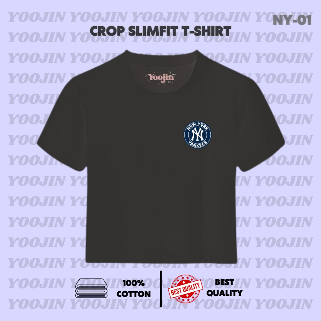 YOOJIN Kaos Wanita Crop Top Slimfit / Atasan Wanita Crop Tee ( NY - 01) Yan Kee  || @vivery_id