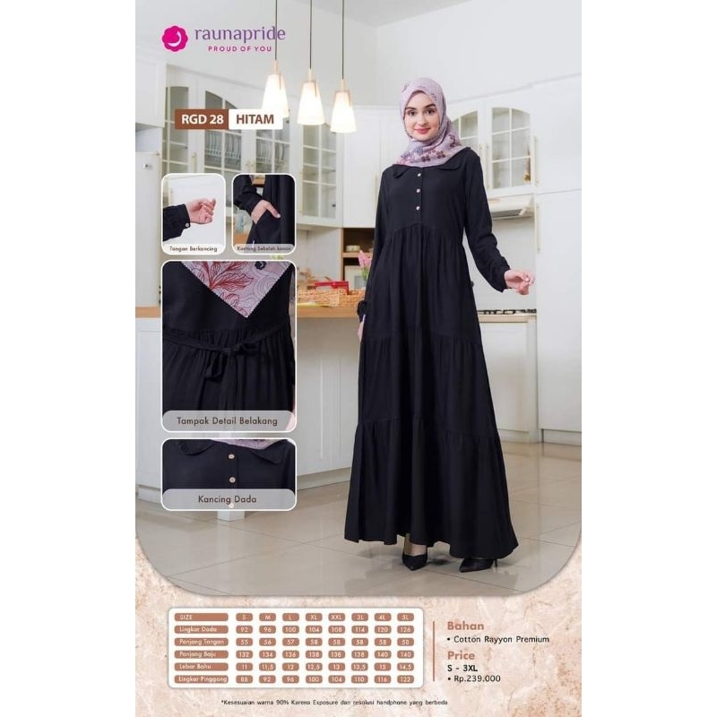 arofinstore12 ➡️ GAMIS RAUNA TERBARU RGD 28 HITAM, PUTIH & NAVY BY RAUNA