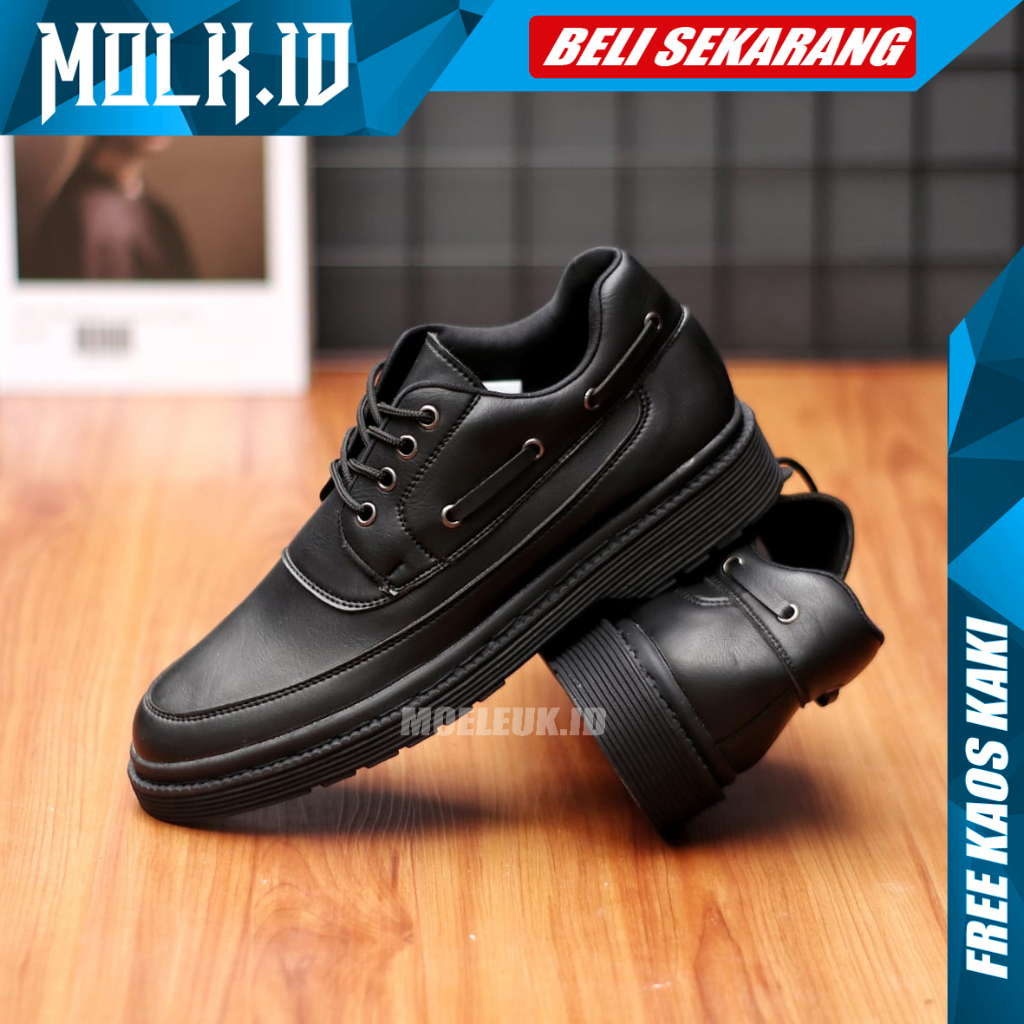 MOLK Sepatu Docmart Pria Low Boots Original Pantofel Hitam Casual