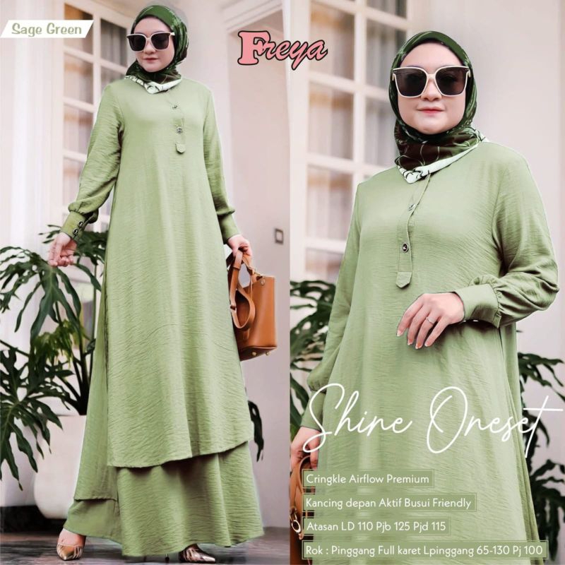 Shine Set Rok By Freya Setelan Wanita Polos Crinkle Airflow Ld 110 [ READY COD ]