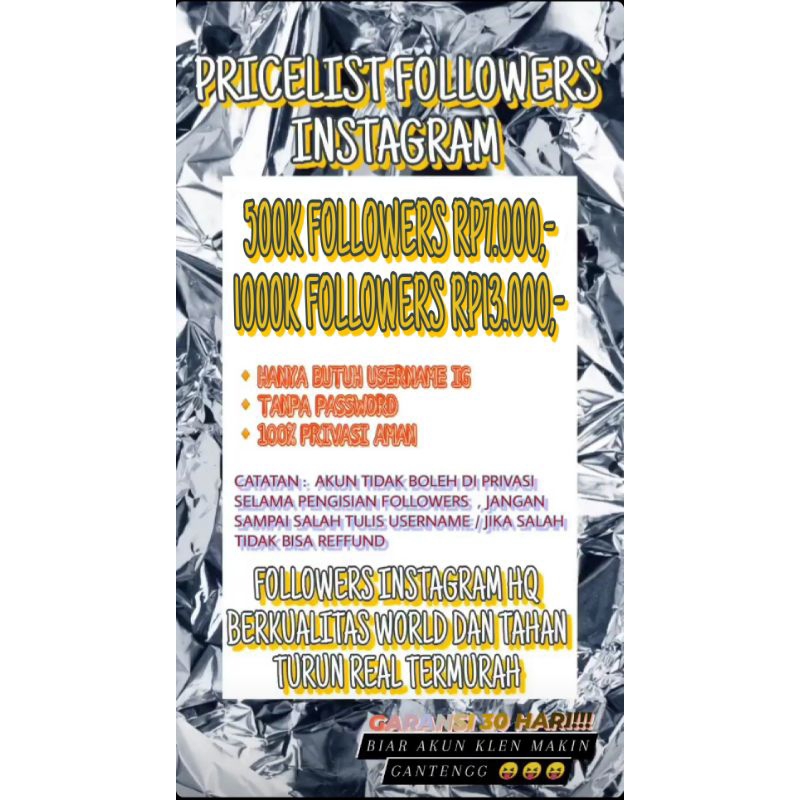 FOLLOWERS INSTAGRAM BERGARANSI