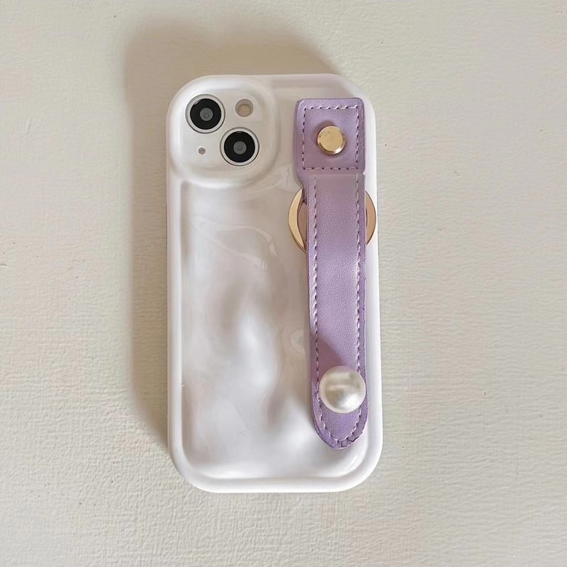 White Beige Softcase with Purple Leather Handle Softcase Casing Case HP Lucu iphone XS XS Max XR 11 Pro Max 12 Pro Max 13 Pro Max 14 Pro Max