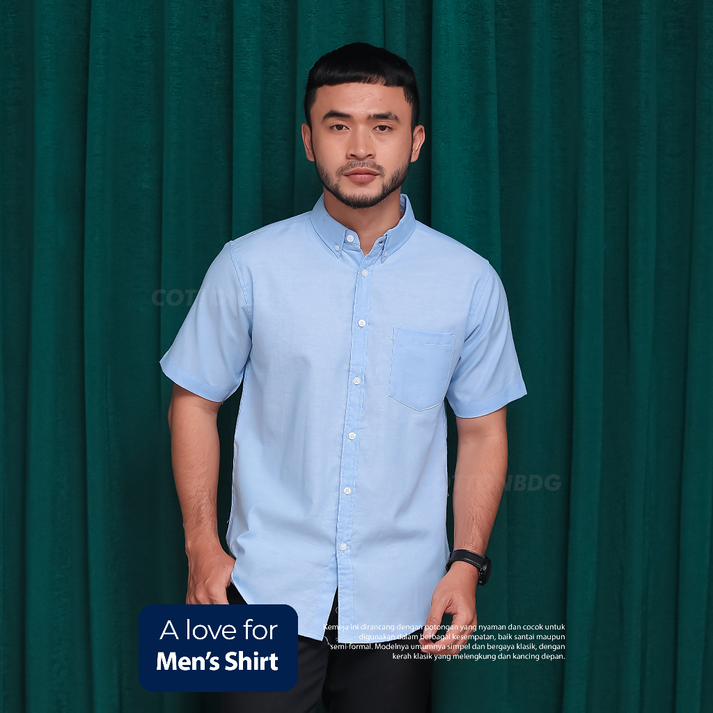 KEMEJA PRIA LENGAN PENDEK POLOS WARNA BIRU MUDA SKY BLUE BAHAN OXFORD UKURAN S-XL ORGINAL