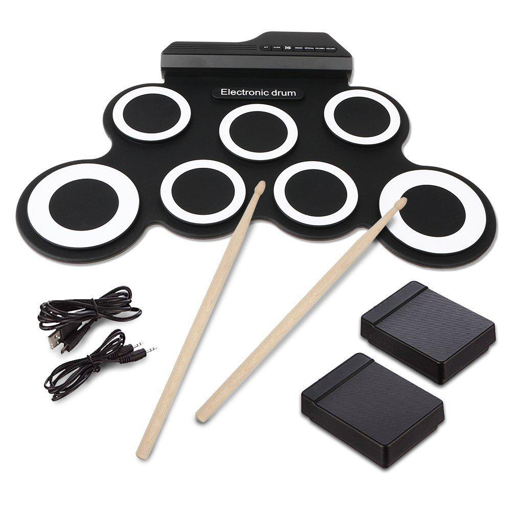 Drum Elektronik Portable 3002 Digital Drum 7 Drum Pad Silicone Drum Pad Kit - Hitam