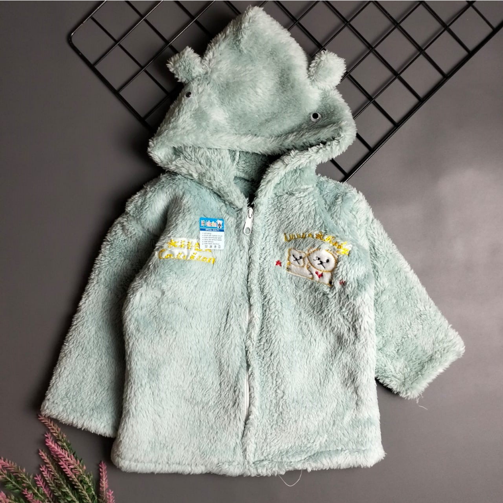 jaket mantel bayi bulu lembut 3-18 bln