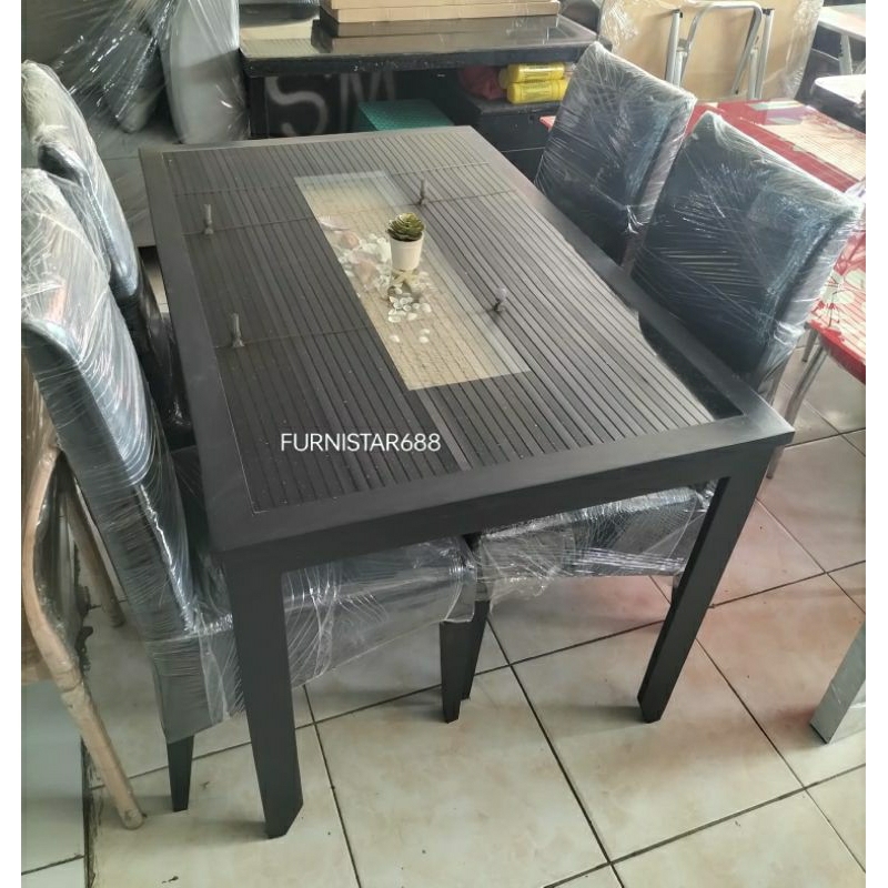 SET MEJA MAKAN KACA HITAM KERANG