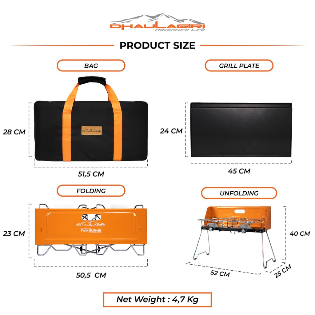 Kompor Camping Dhaulagiri Twin Burner With Grill Plate - Kompor Lipat Camping 2 Tungku / Double Burner
