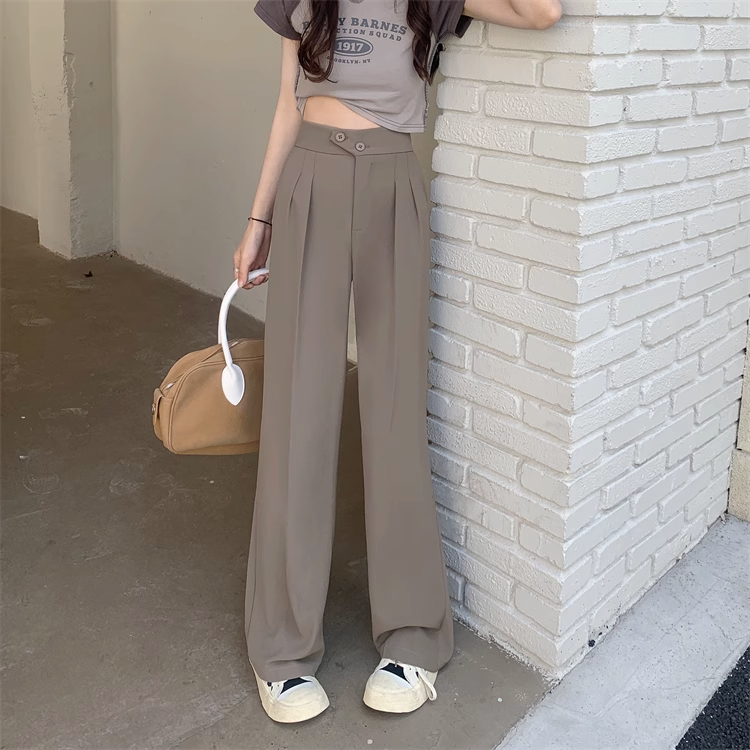 Korea Style kulot Celana Panjang Loose High Waist Wanita Loose Straight Pants