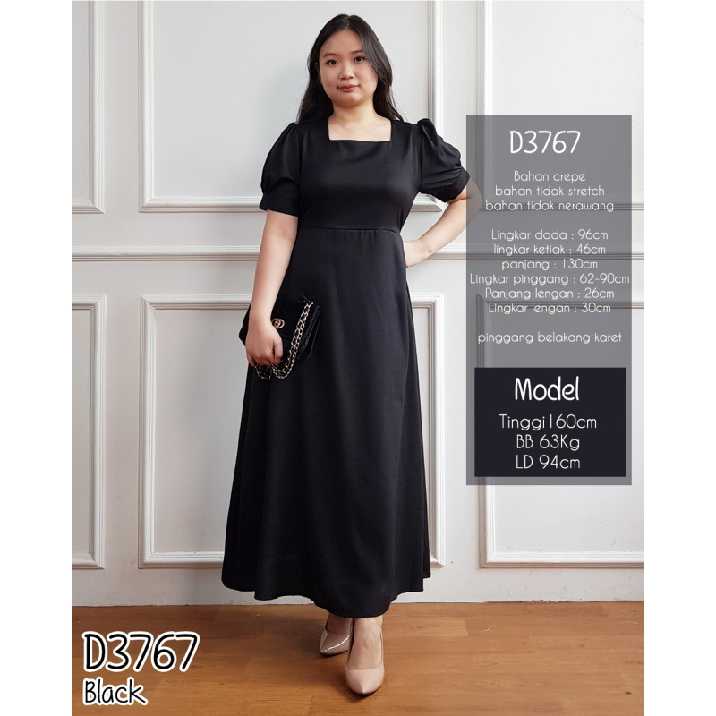 Dress lengan pendek simpel crepe polos / Maxi dress panjang lengan balon korean style cantik - 3767
