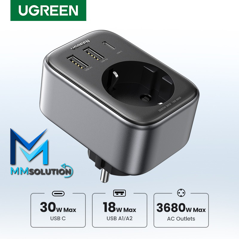 UGREEN Outlet Adapter GaN 30W USB Type C PD Fast Charging+ Stop kontak