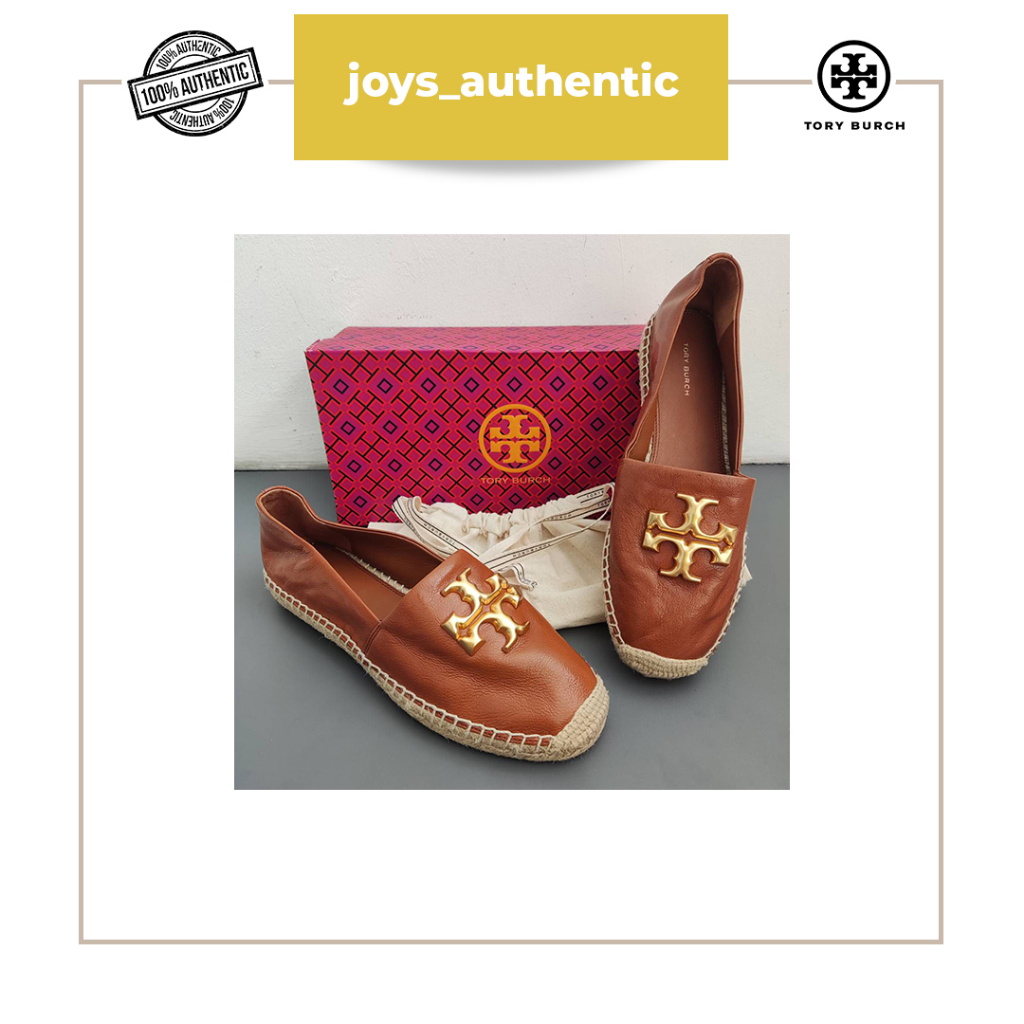 Sepatu Wanita TB Tory Burch Women Eleanor Espadrilles Bourbon GHW Size 9 with box Woman Shoes Authen