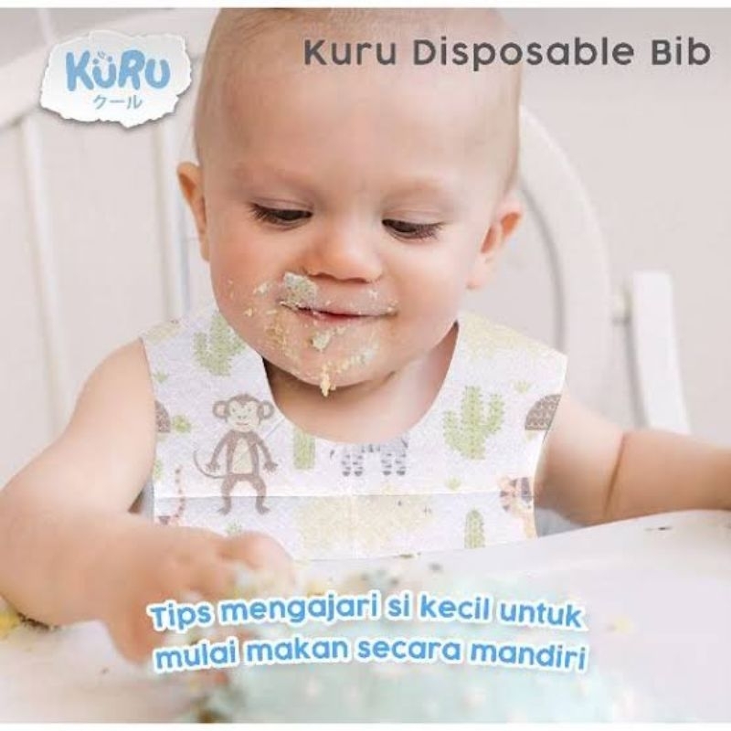 Kuru Baby Premium Disposable Bib - Kuru Celemek Makan Mpasi Bayi 1x Pakai - Tatakan Makan Anak Bayi Traveling Sekali Pakai - Bib Travel Skali Pake