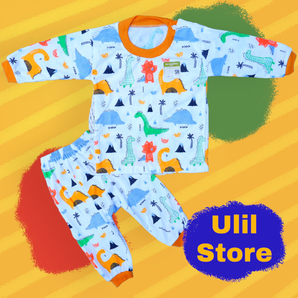 SET SETELAN BAJU BAYI SNI CELANA PANJANG PAMPERS 3-18 BULAN SERUNI BABY DINO