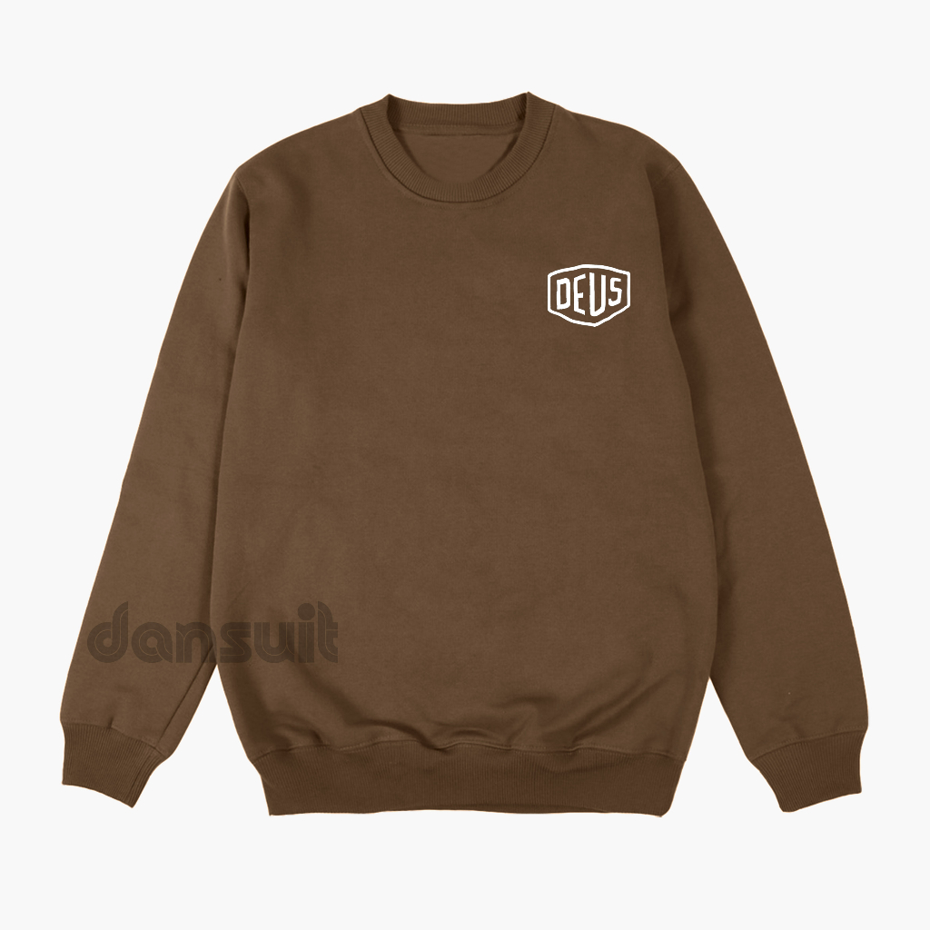 Sweater Crewneck Pria/Wanita Size M - XXXL Sweater Crewneck Motif Sablon DEUS Logo Bahan Tebal Premium