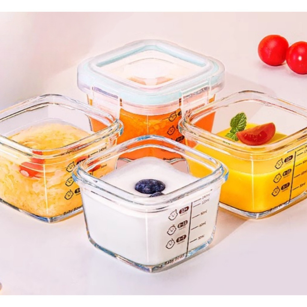 MD - Keola Glass Food Container Square 160ml | Wadah makanan kaca MPASI Anak Bayi