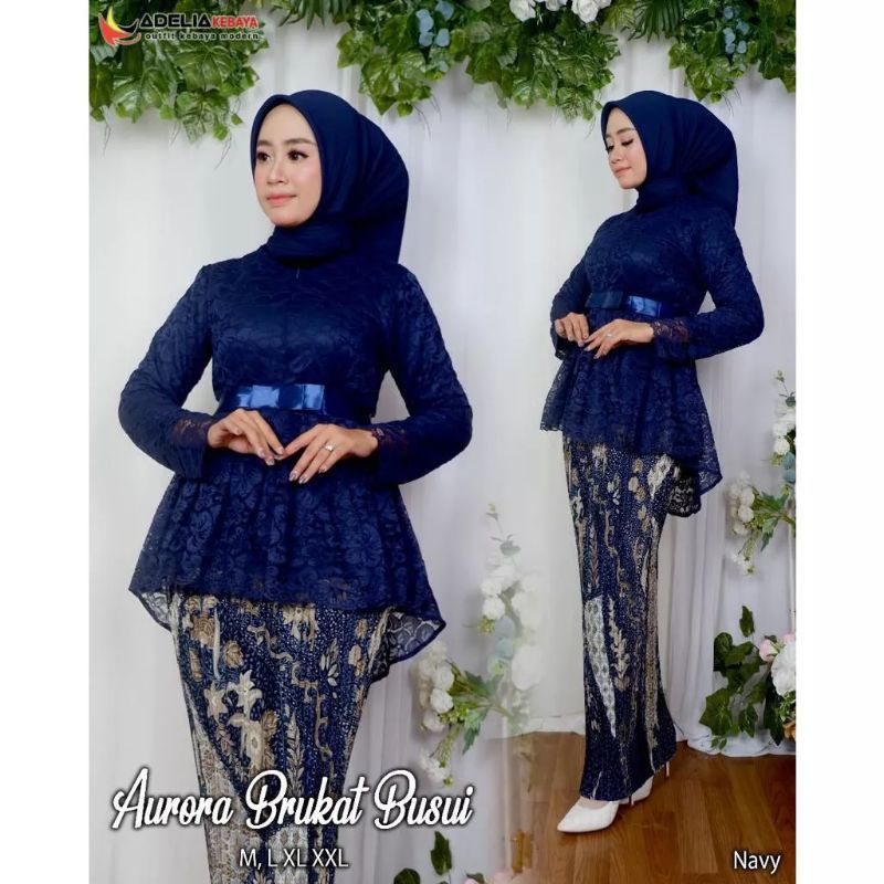 Set Kebaya Modern Brukat / Atasan Kebaya Brokat Aurora Pita Baju Kondangan Kekinian Remaja