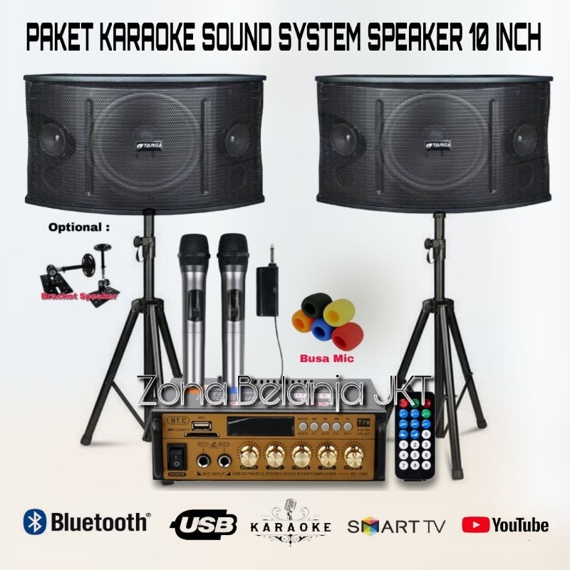 PAKET KARAOKE SOUND SYSTEM SPEAKER 10 INCH AMPLI USB BLUETOOTH MIC KARAOKE RUMAHAN SIAP PAKAI ( SET 1 )