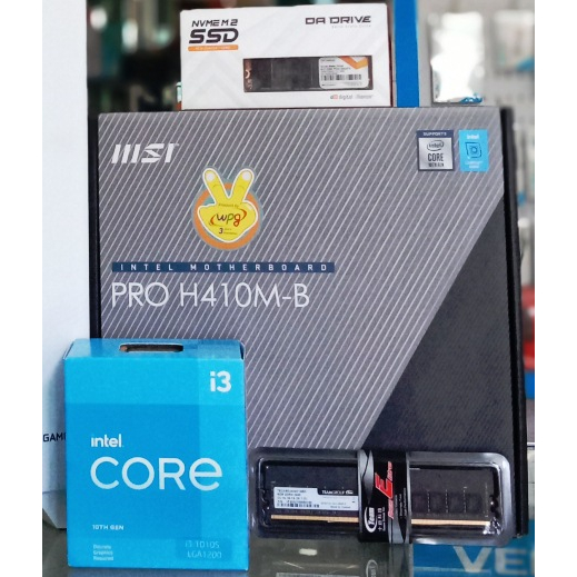 Paket Intel GEN10 Core i3 10105 + MB MSI H410M HD Graphic RAM 8GB SSD