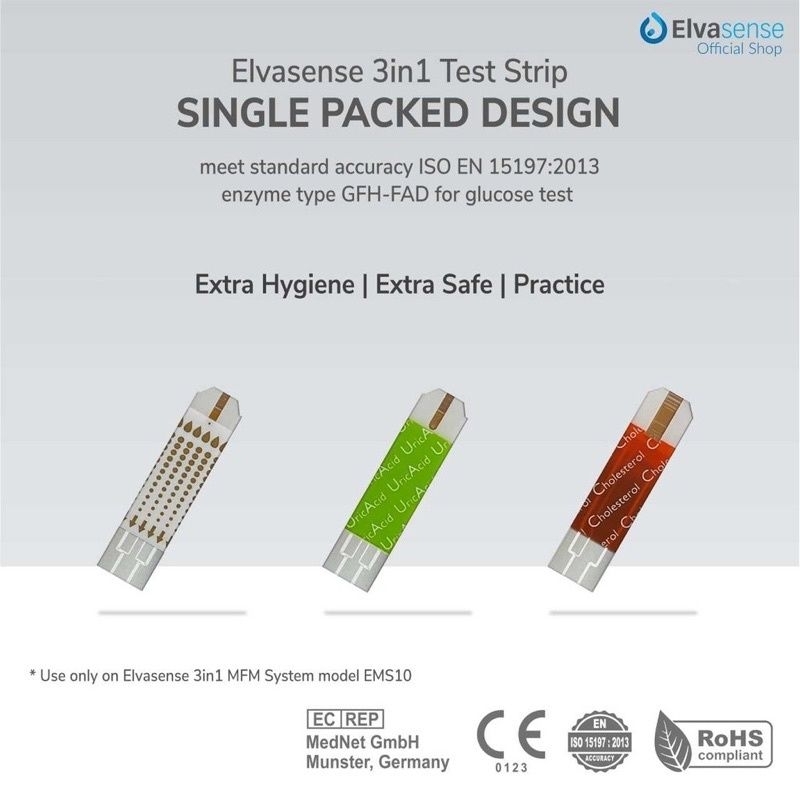 Elvasense Tes Strip Asam Urat Elva Sense Uric Acid Test Strips 3 in 1