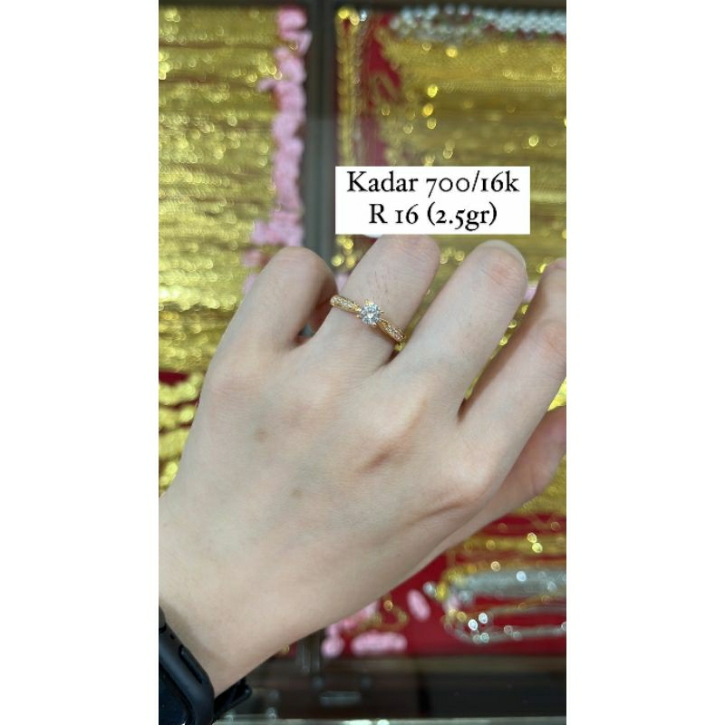 Perhiasan Cincin Emas Asli 700/16K Solitare Full Mata Mewah Diamond Like Cincin Tunangan