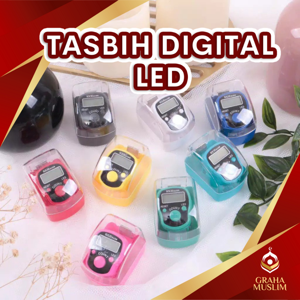 Souvenir Tasbih Digital LED Kemasan Mika Jari Cincin Tombol Hitung Lampu dan Reset