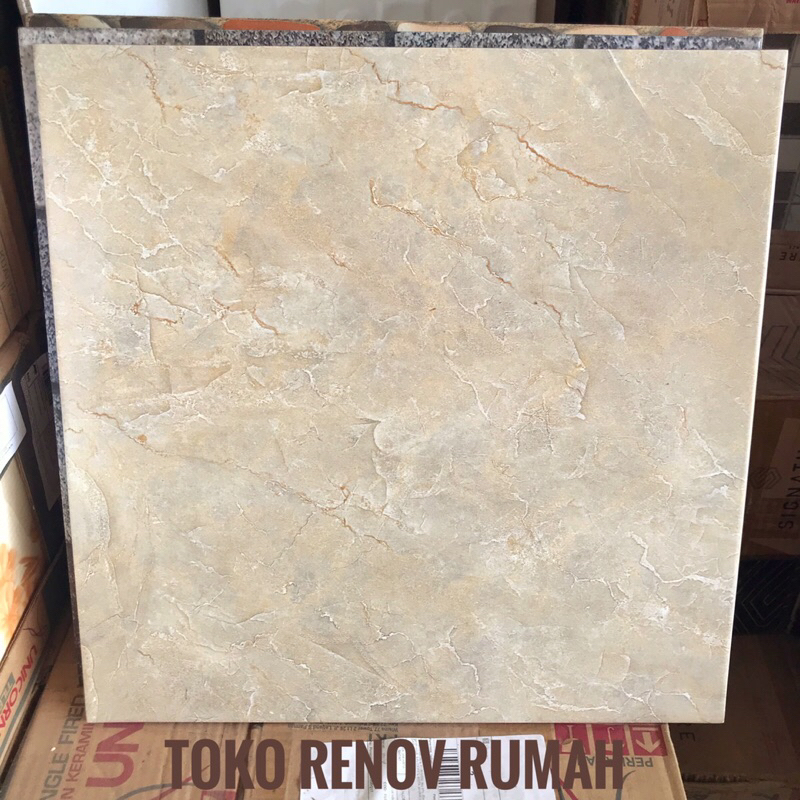 keramik lantai 40x40 cream motif marmer (mengkilap) / keramik lantai ruangan/ keramik teras/ keramik