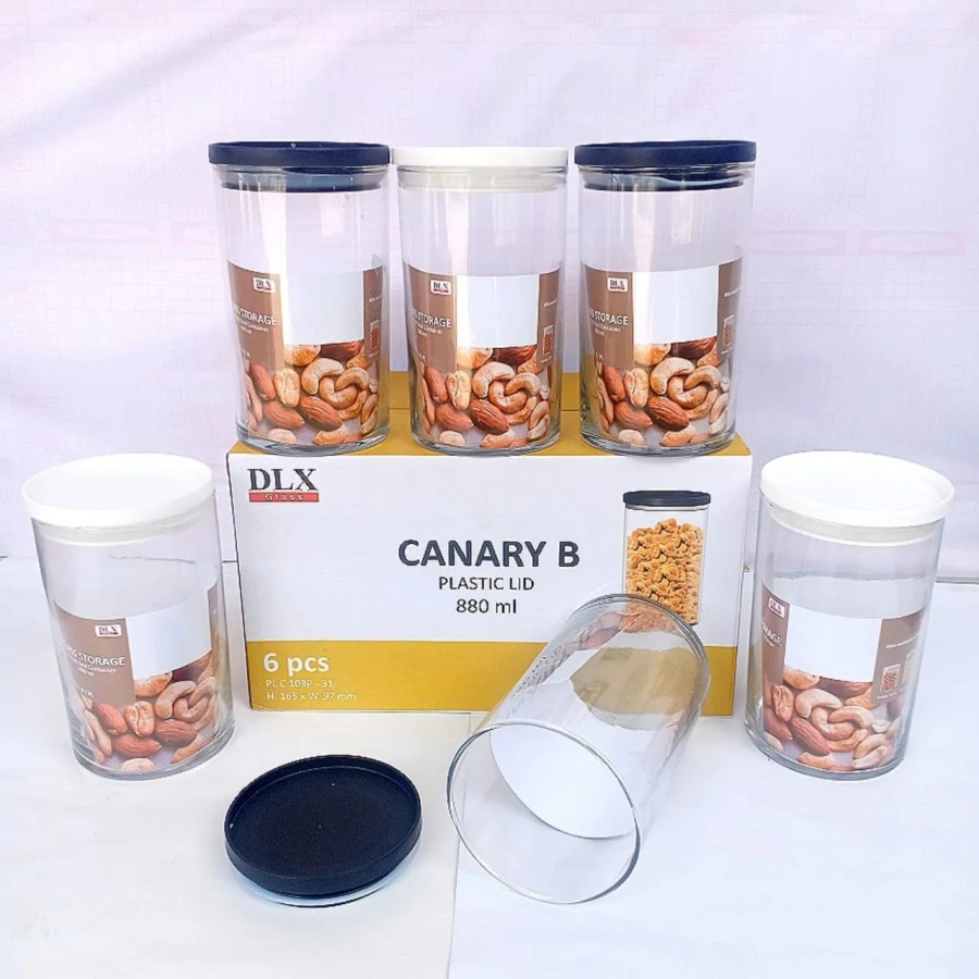 Toples Kaca Canary B Tutup Plastik 880 ml Set 6 Pcs Glass Jar