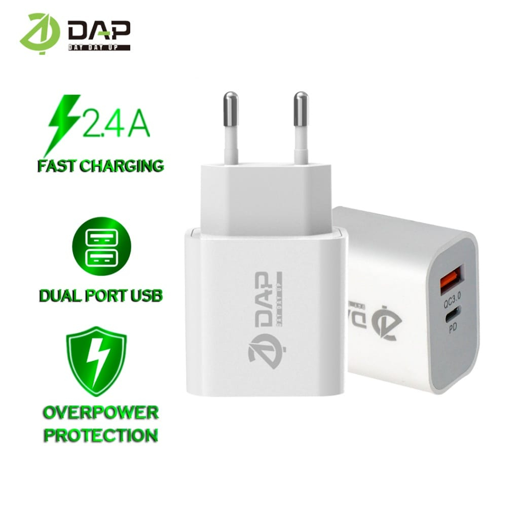 Batok Charger DAP D-AP2 Colokan USB dan TYPE-C Kepala Casan DAP D-AP2 USB dan C Adaptor Charger DAP D-AP2 USB dan TIPE C ORIGINAL