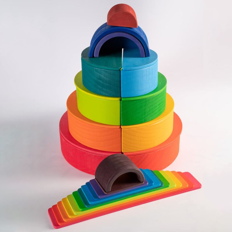 52pcs/Set Wooden Rainbow Stacking Block Mainan Pelangi Edukasi Montessori Kayu Rainbow Stacker