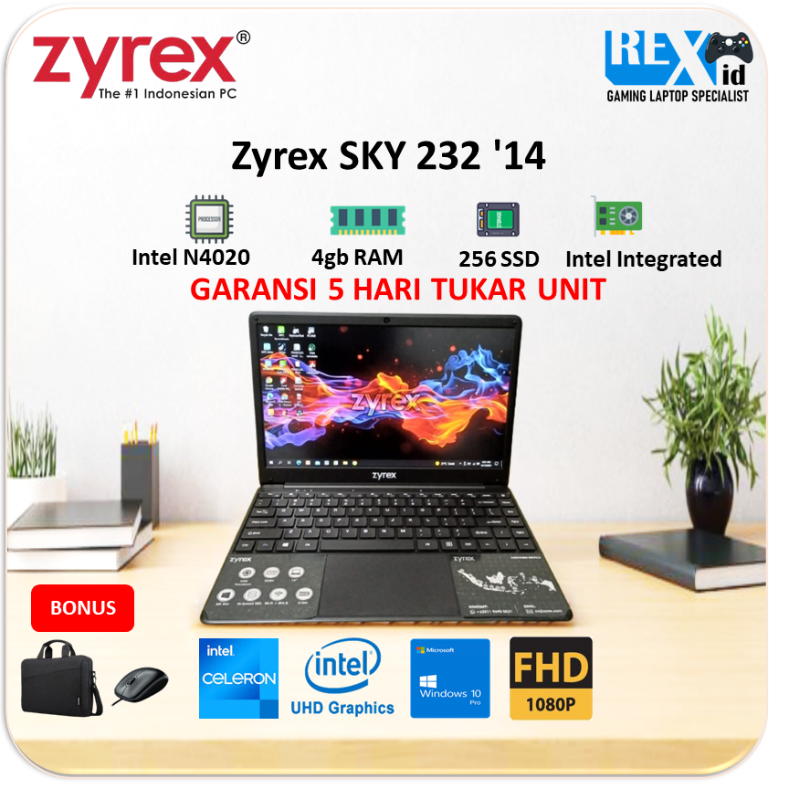 ZYREX SKY 232 NEW GEN (N4020 4gb 256ssd+64gb W10 14.0inch FHD BT)