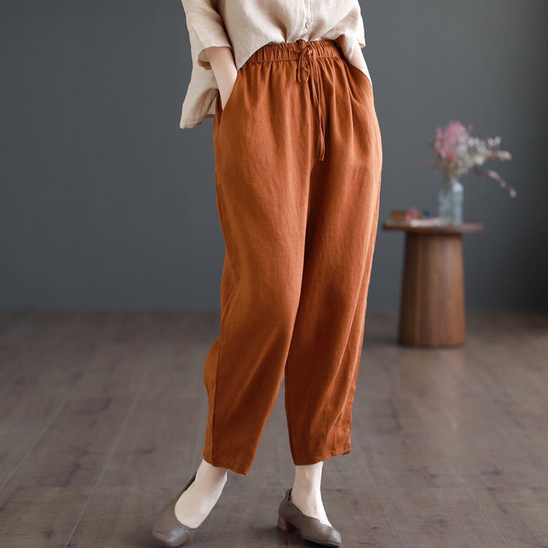 CELANA LINEN KOREAN IMPORT-CELANA BAGGY PANTS WANITA TERBARU