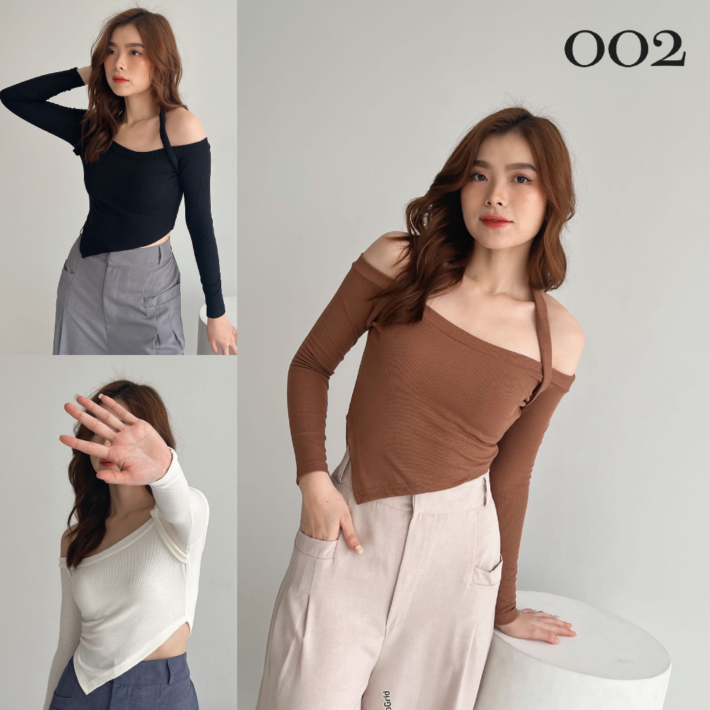 FLORYN HALTER NECK TWO WAYS CROP / Baju Wanita Knit Korean / 002 FLORYN NKD