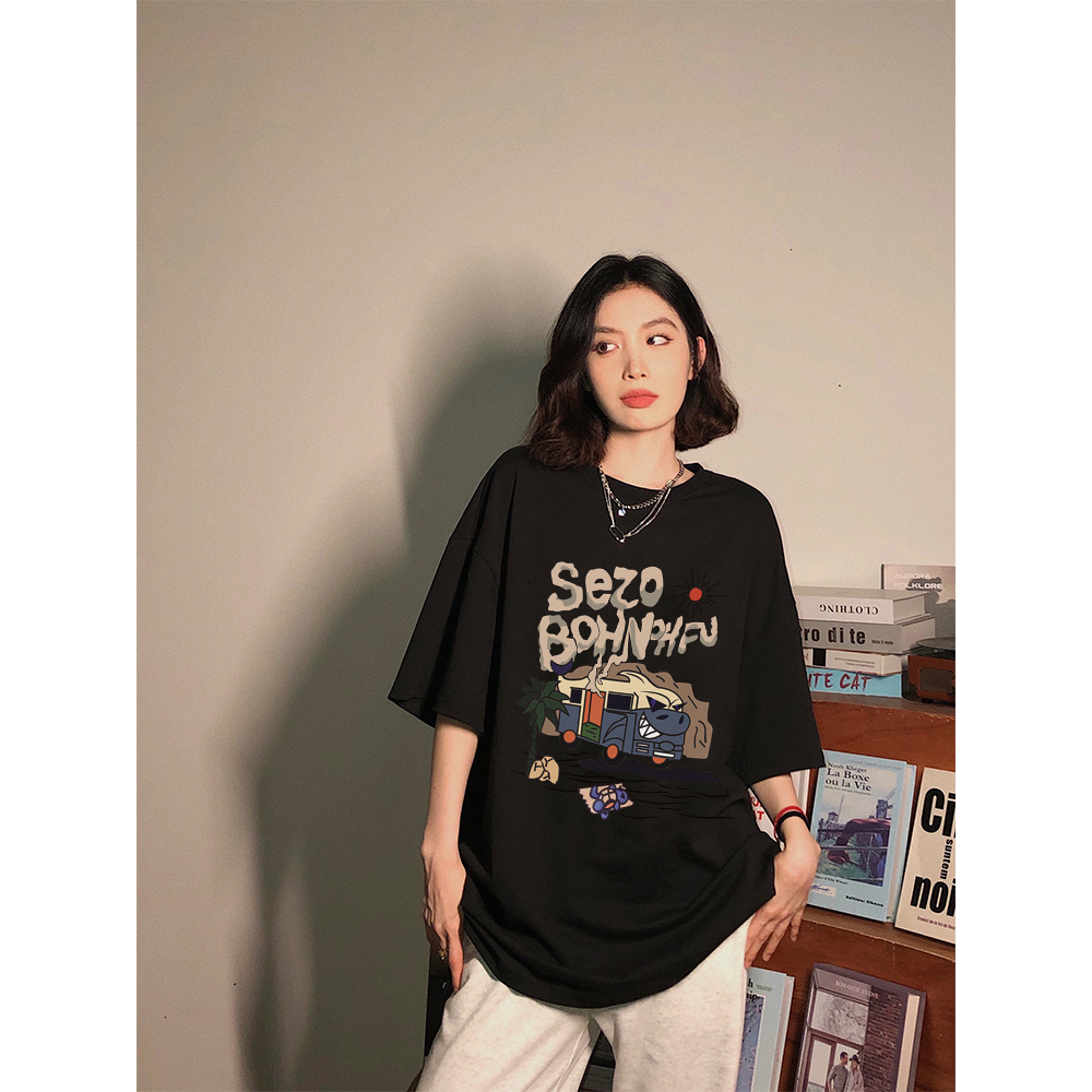 EUNII T-shirt Lengan Pendek Cartoon Desert Bus Korean Style/Kaos Atasan Wanita/Baju Kaus Oversize Wanita/Kaos Wanita