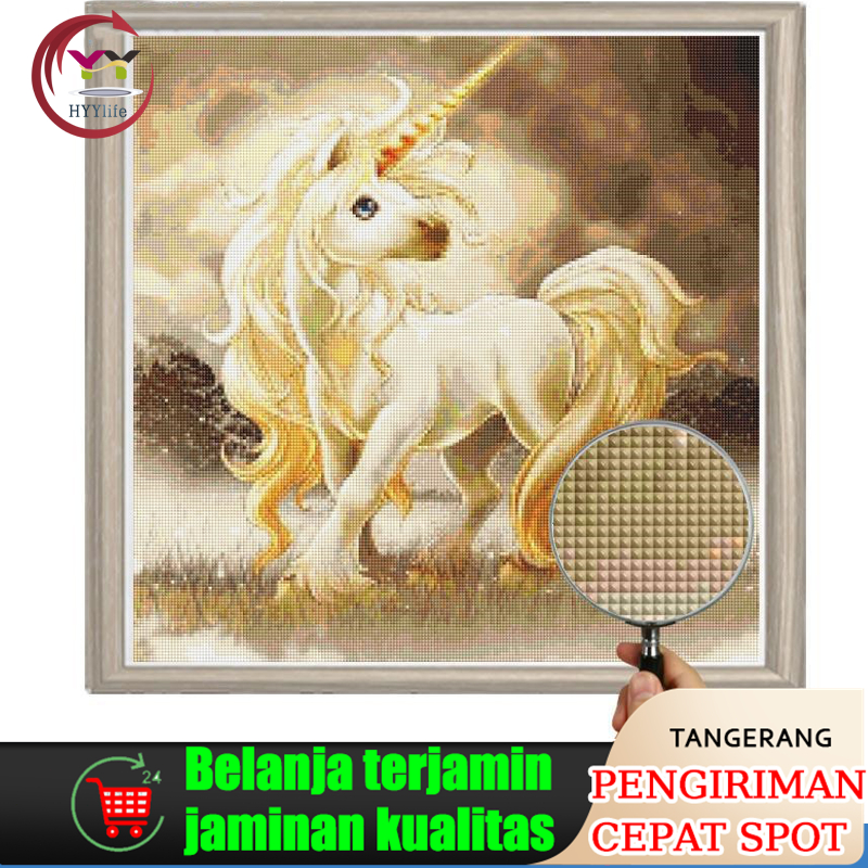 Model Diy Lukisan Sulaman Berlian Mainan Edukasi Jahitan Bersilang Desain Unicorn Puzzle Stiker Berl