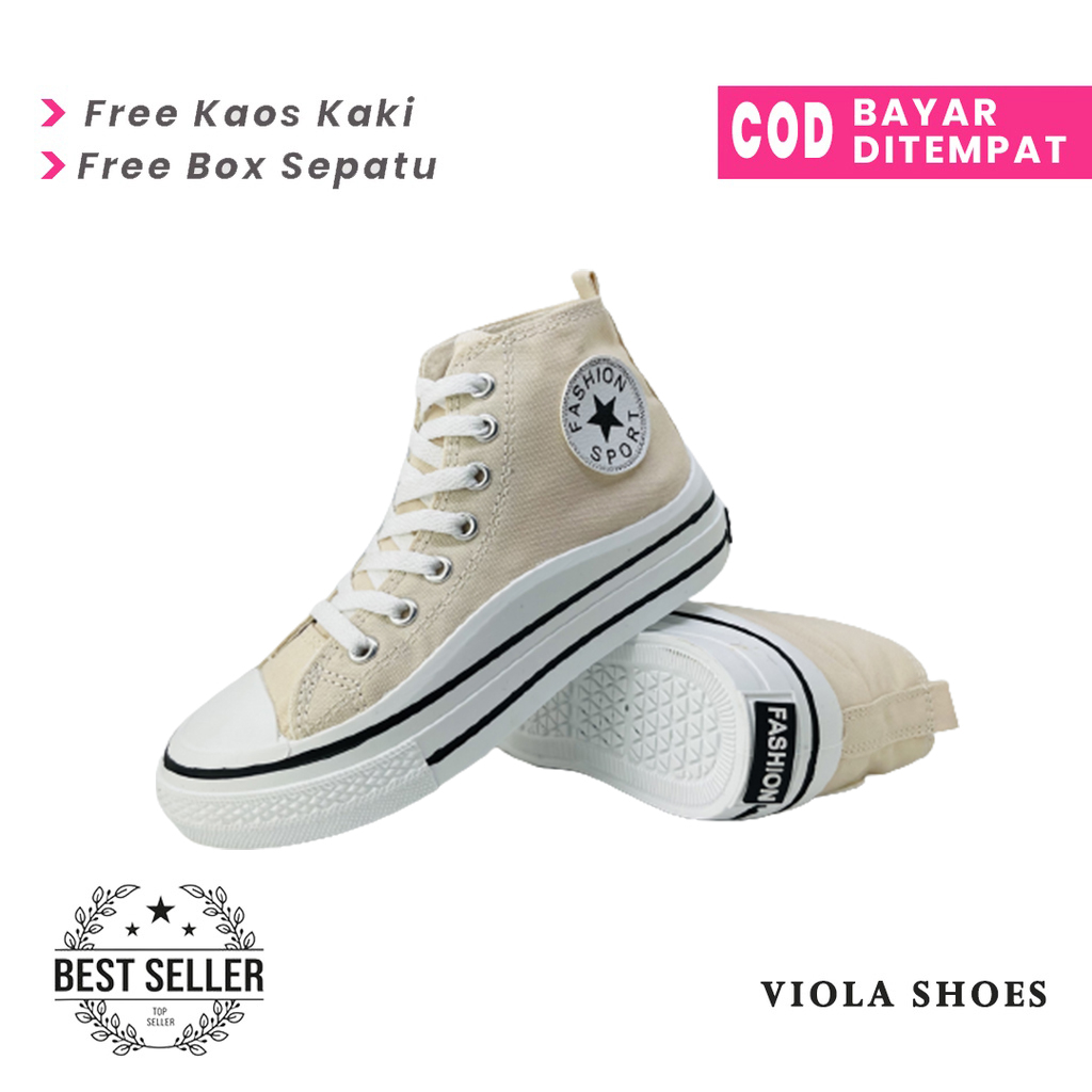 Sepatu Boots Wanita Import Premium Quality free box free kaos kaki Sepatu Sekolah Fashion Sepatu Cream Viola Shoes