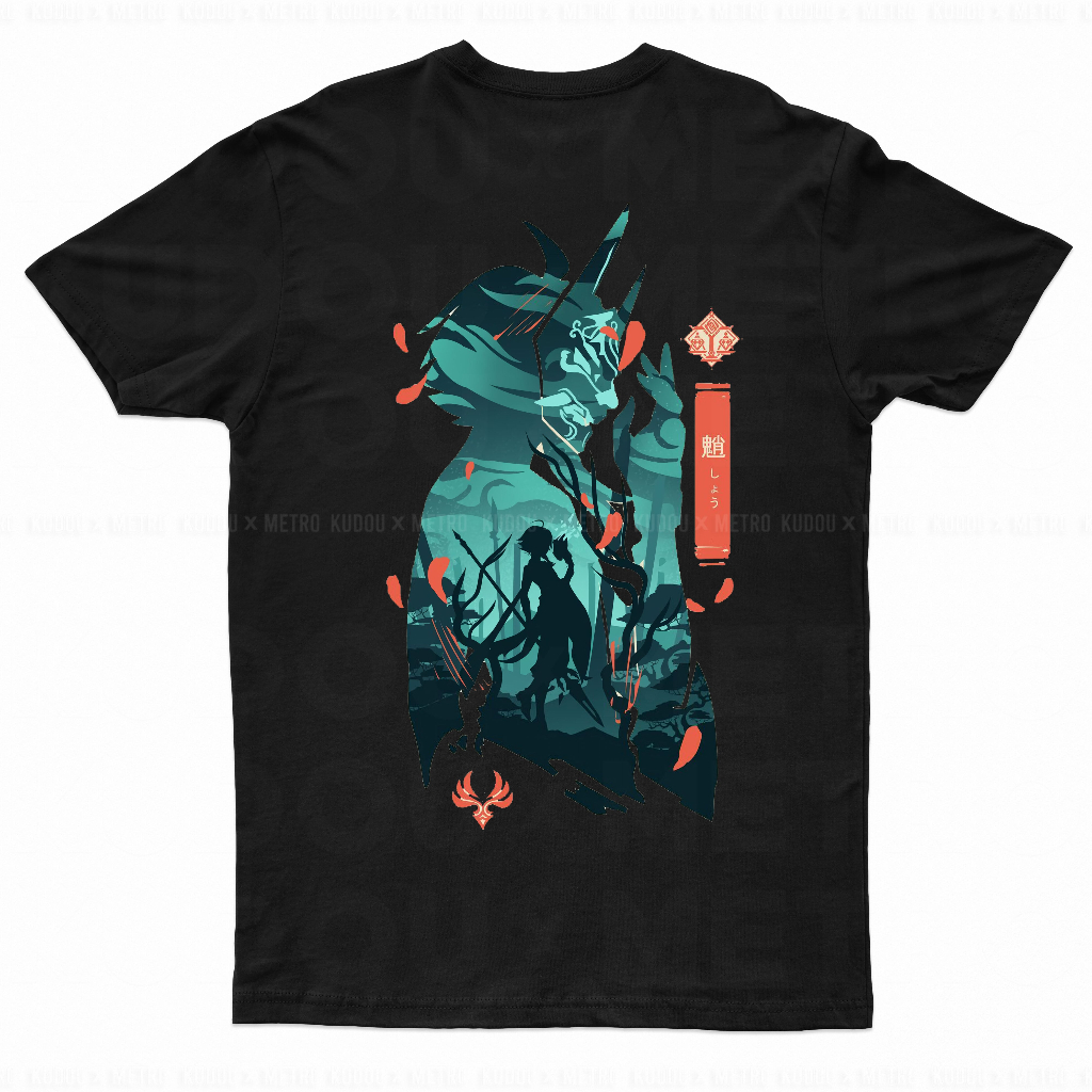 Kaos Xiao Mask Hitam Black Tshirt Anime Manga Gaming Genshin Impact