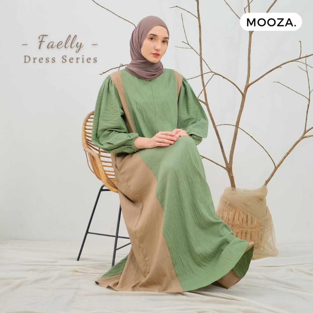 Faelly Dress Series - Dress Korean Style - Dress Kondangan - Dress Wanita - Gamis Polo Linen Muslim Busui Friendly Kombinasi Warna