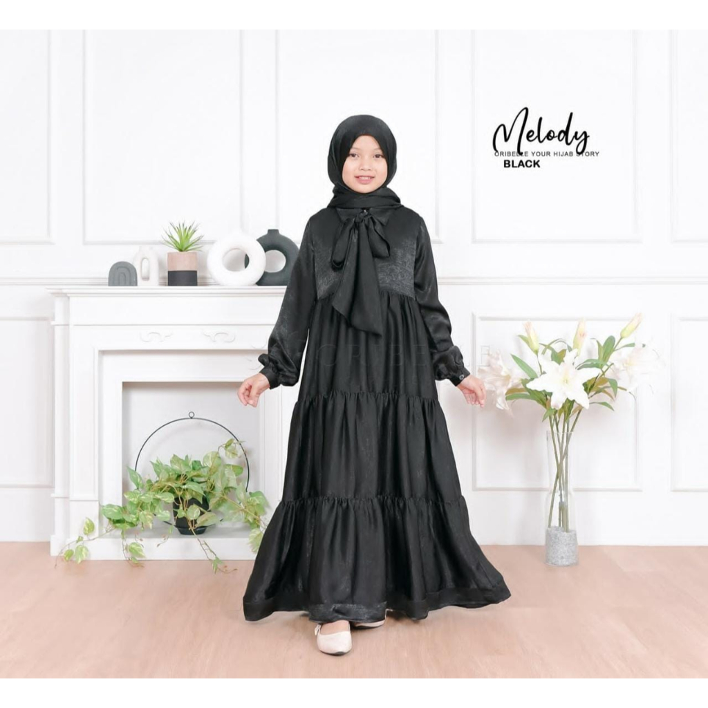 Melody dress Gamis anak remaja terbaru 2023 Gamis bahan santorini silk Gamis polos krkinian