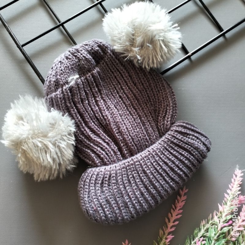 topi kupluk bayi pompom polos