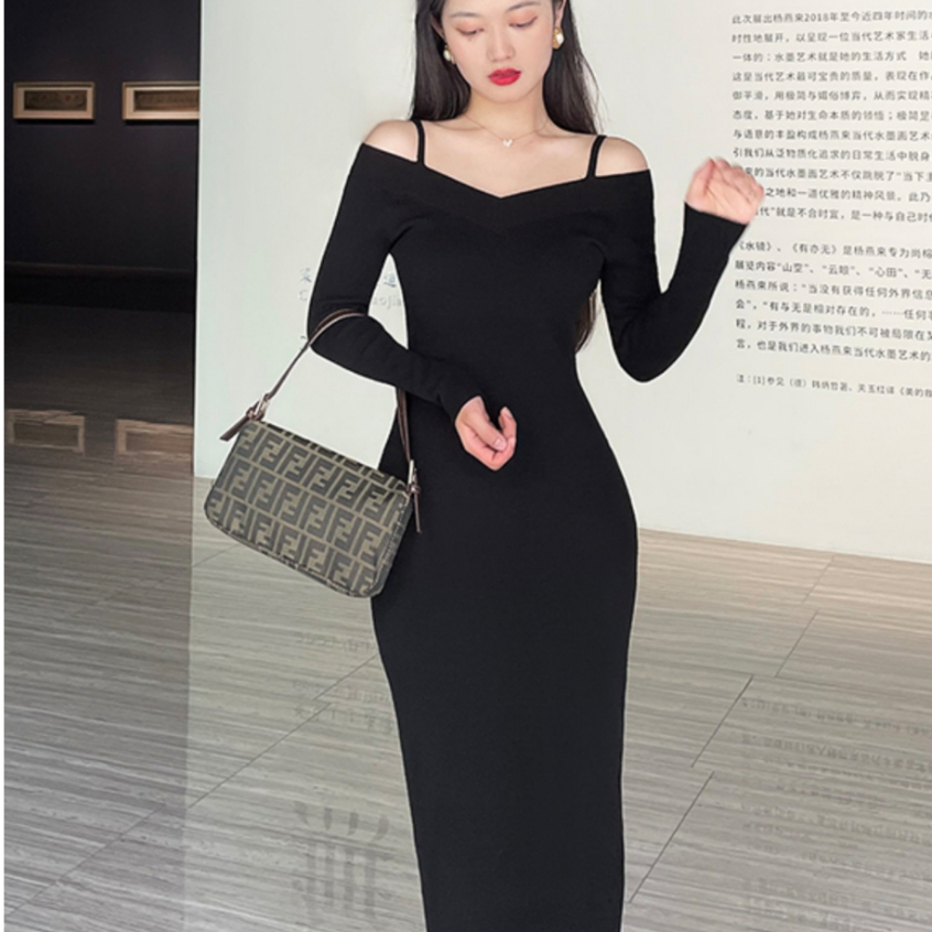 【Premium】Korean Midi dress Casual Sabrina Lengan Panjang 2125