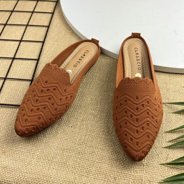 MARASYAFFA - SEPATU FLAT WANITA RAJUT MULES IMPORT SF54