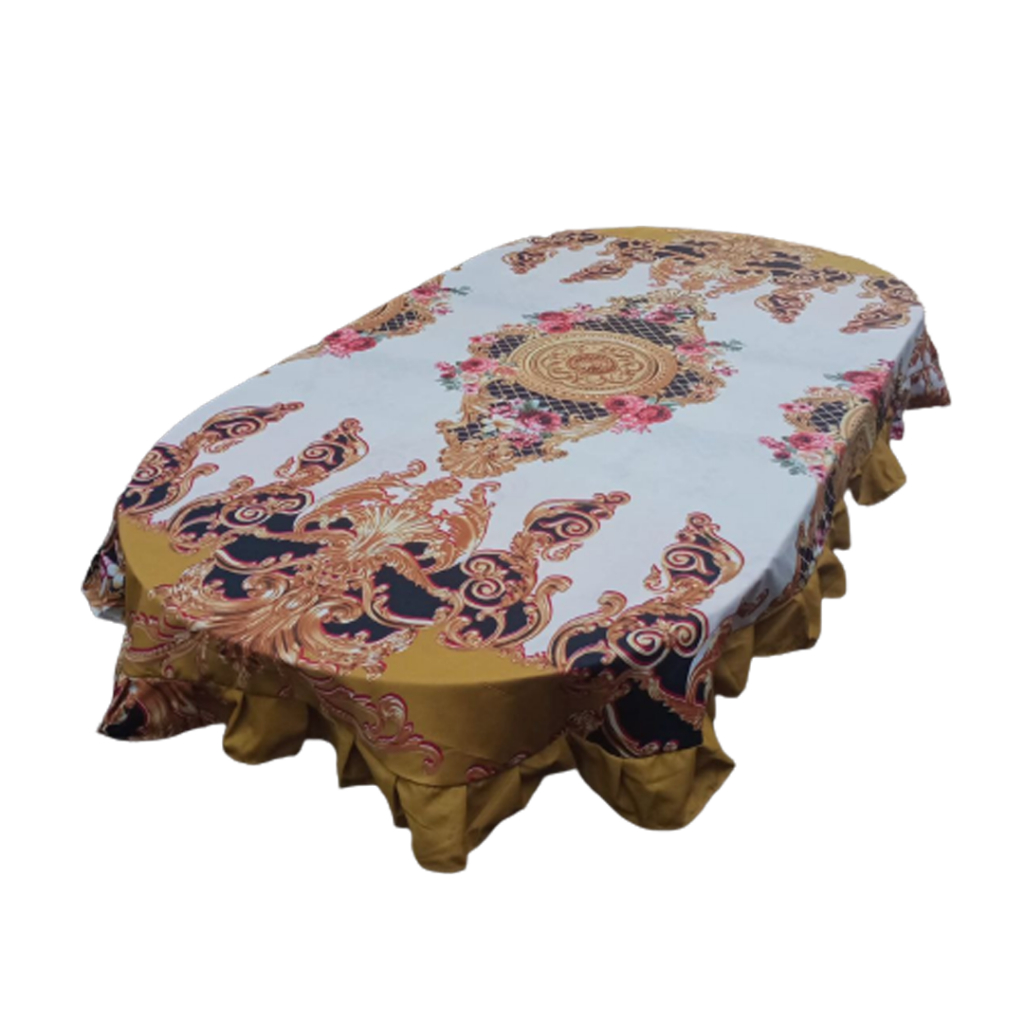 [✅COD] TAPLAK MEJA MAKAN KAIN OVAL 4-6 KURSI MODEL RUMBAI ANEKA MOTIF BATIK