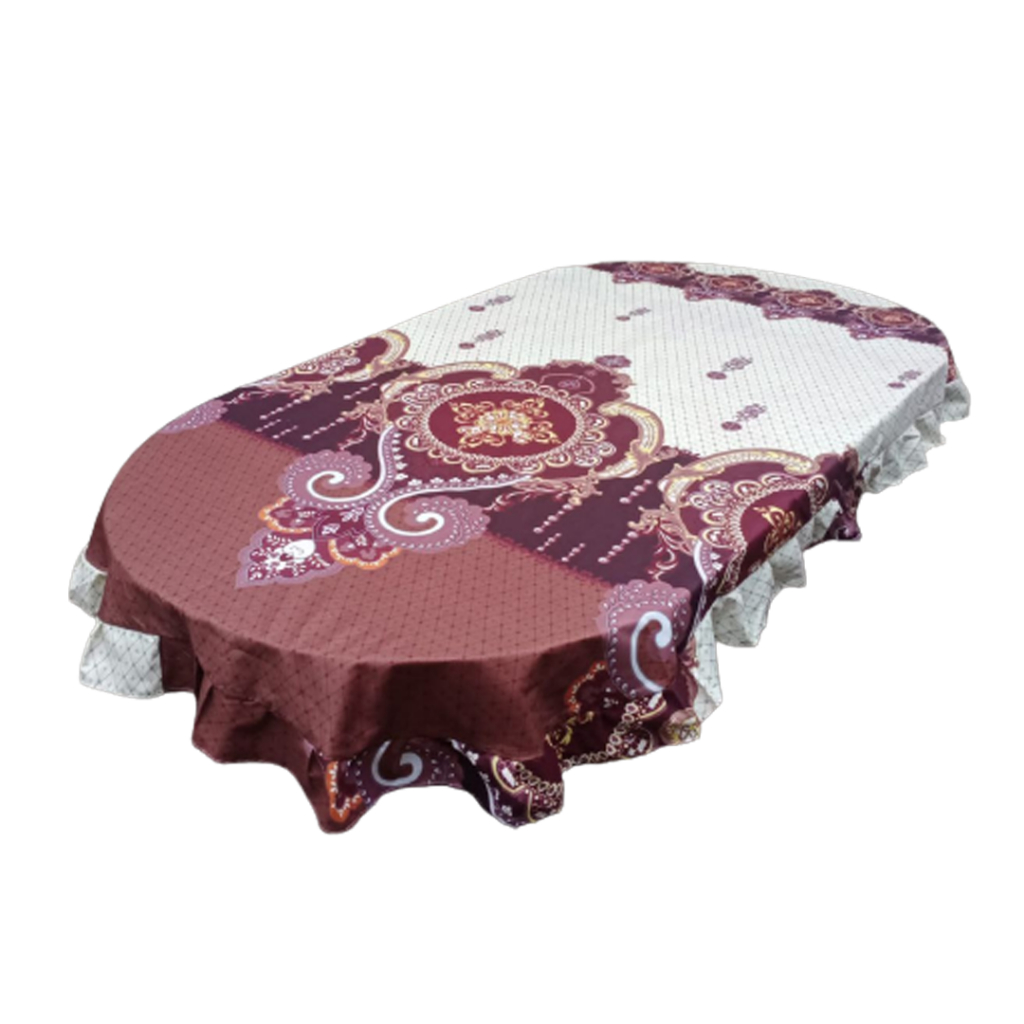 [✅COD] TAPLAK MEJA MAKAN KAIN OVAL 4-6 KURSI MODEL RUMBAI ANEKA MOTIF BATIK