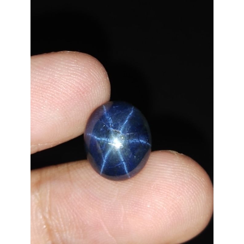 Natural Blue Star Sapphire 12x10x5 mm 7.8 Ct 6 Rays Bintang Oval Cabochon Mata Udang Asli