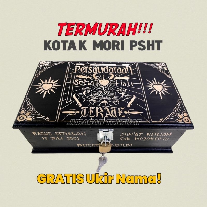 Kotak Mori PSHT Kayu Jati Ukir FREE UKIR NAMA motif Ukir Bet Logo / Kotak Mori Ukir Murah / Kotak mo