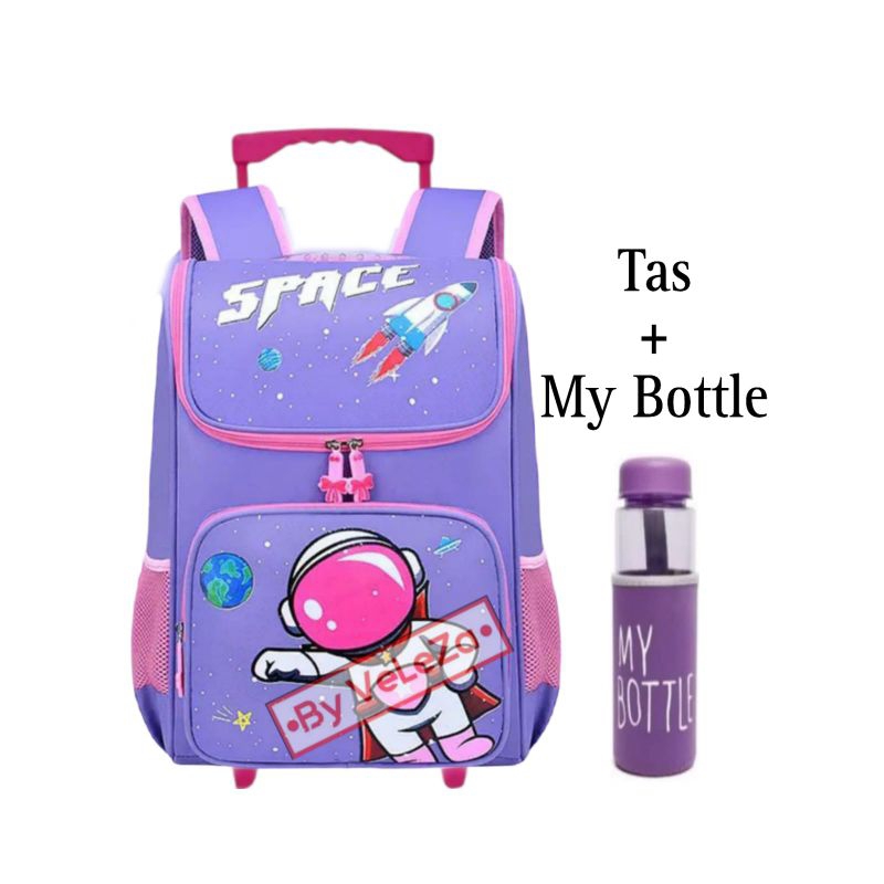 Tas Ransel Troli Anak Astronot Space Free Botol Minum - Tas anak