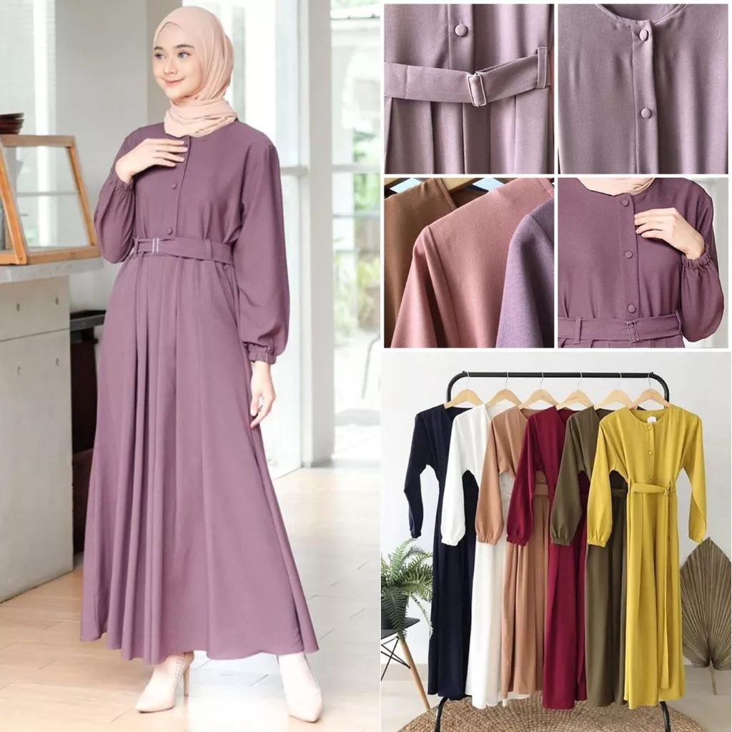 Gamis Muslim Dewasa Monna Dress Sadrina Belt Friendly Busui Kain Moscrepe Premium Model Terbaru