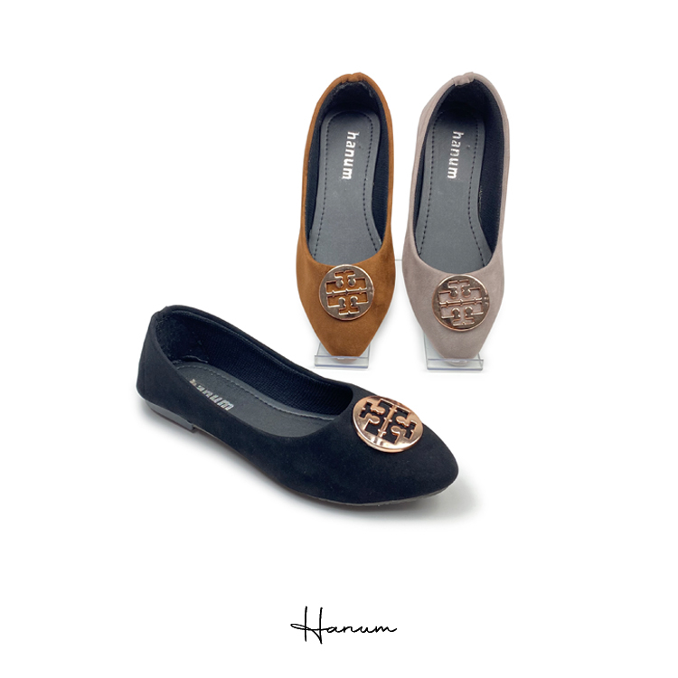 Hanum - Sepatu Flat Shoes Balet Wanita Hanum HF12 Suede / Bludru